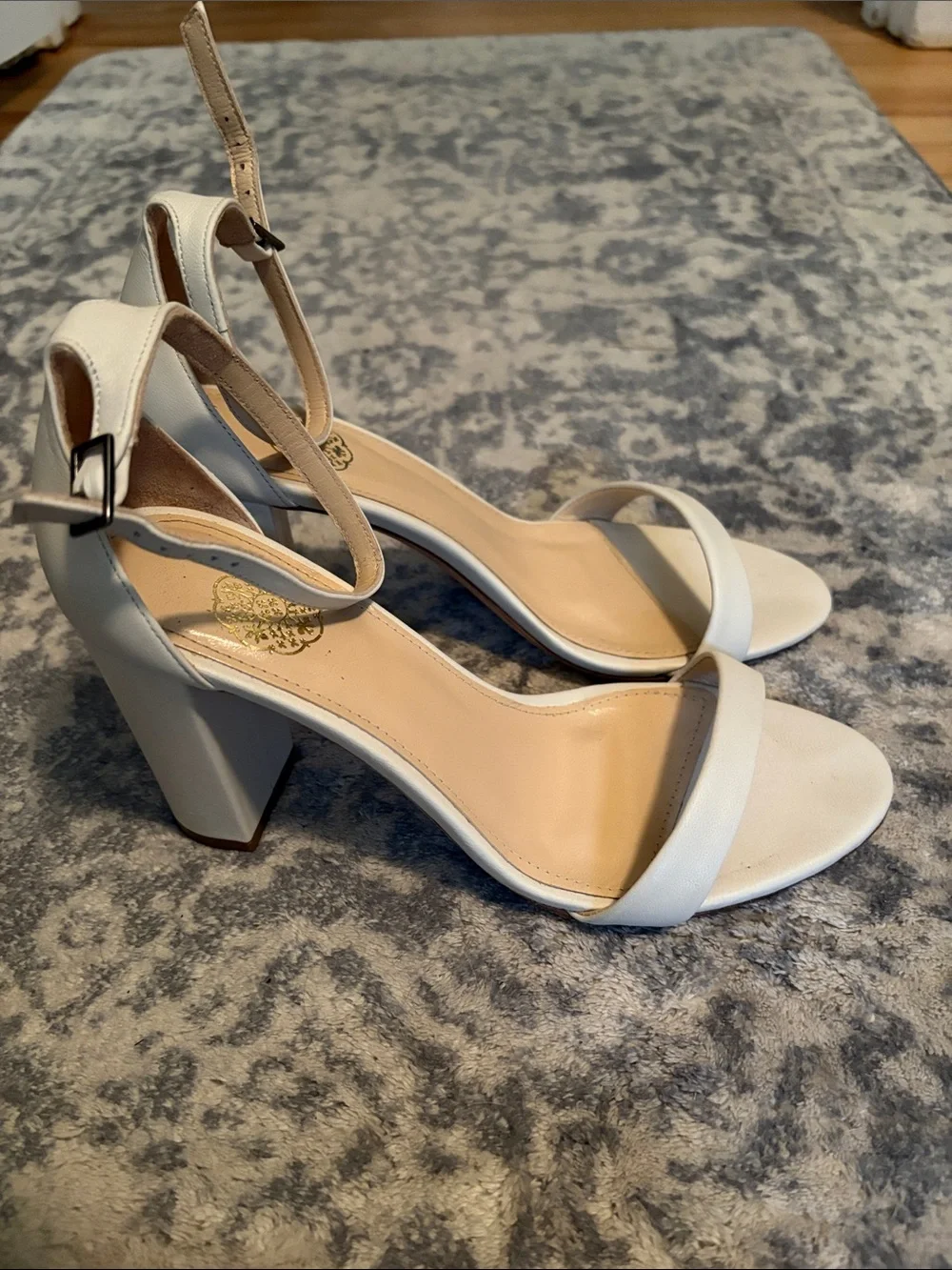 Grace Loves Lace Cream Ankle-Strap Block Heel Sandals